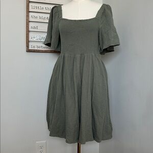 Madewell Lucie Smocked Dress Tie-Back Mini Dusty Grove Cottagecore Size M